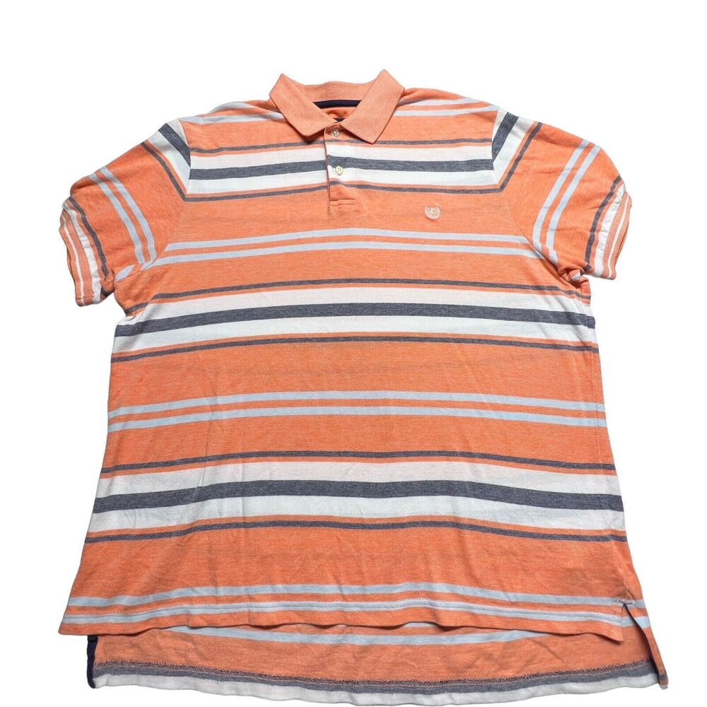 Chaps‎ Shirt Mens XL Orange Striped Polo Natural Stretch Collared Short Sleeve